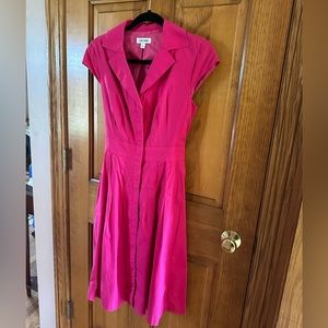 Bright Pink Pleated button up Jones Studio dress
